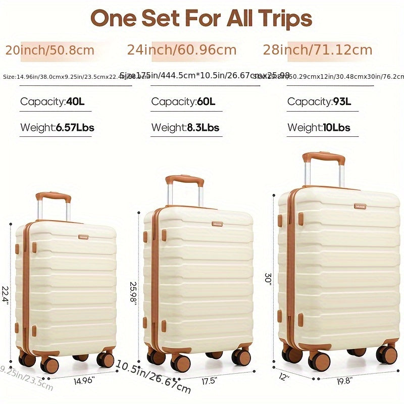 Miusse Three Piece Luggage Set ABS PC Expandable TSA Locks
