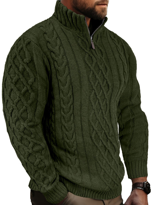COMDECEVIS Mens Quarter Zip Cable Knit Mock Neck Sweater