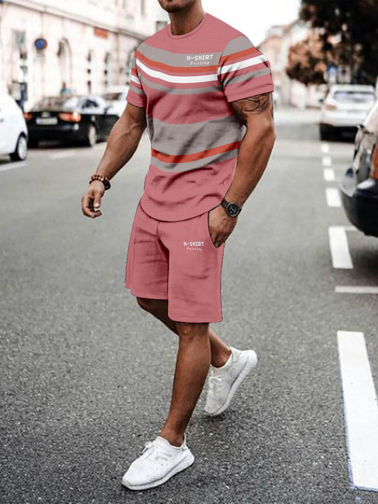 Mens Striped Athletic Set 2pc Breathable Polyester Quick Dry