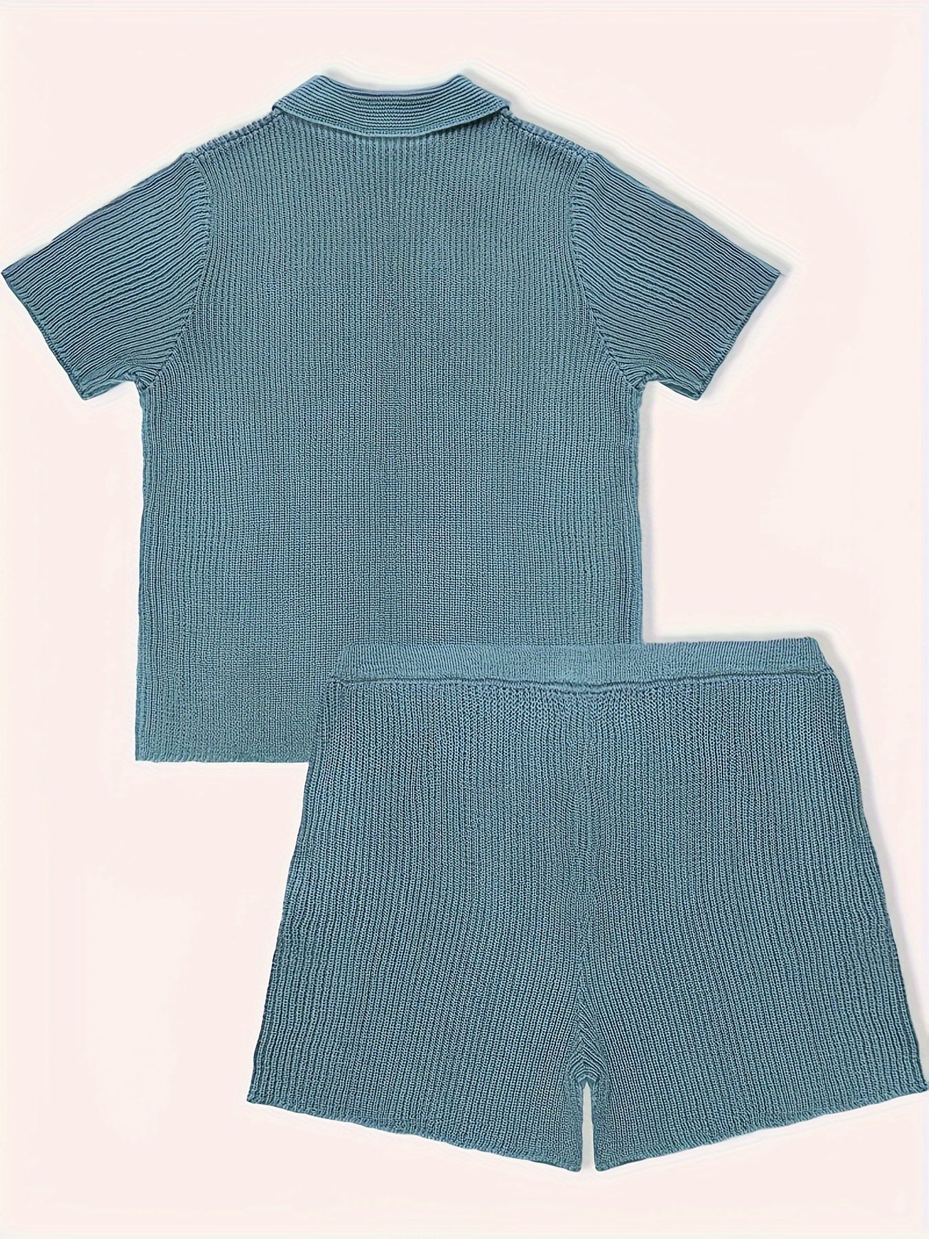 Nylon Knit Button Up Shirt and Shorts Set for Spring
