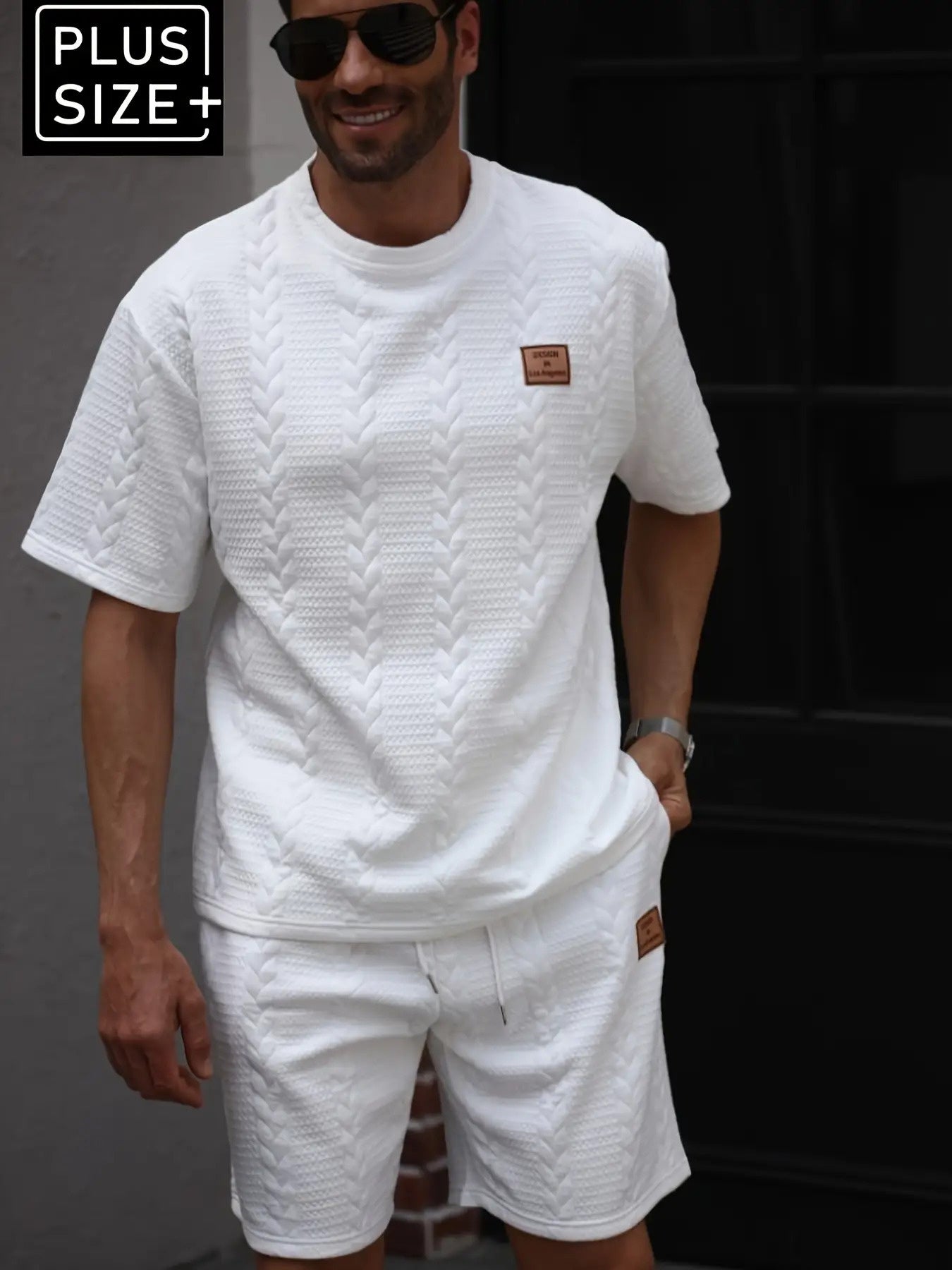 Mens Jacquard Two Piece Casual Set Breathable Homewear