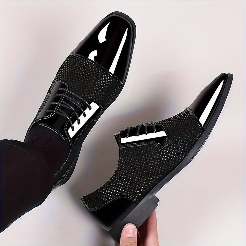 Men Black Slip On Dress Shoes Glossy Pointed Toe Metallic