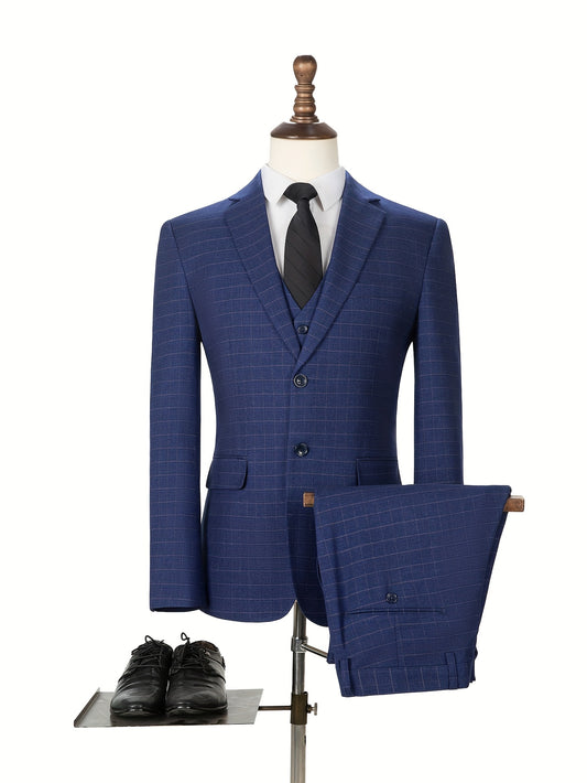 LYNERUN 3 Piece Suit Set Men Slim Fit Blazer Vest Pants