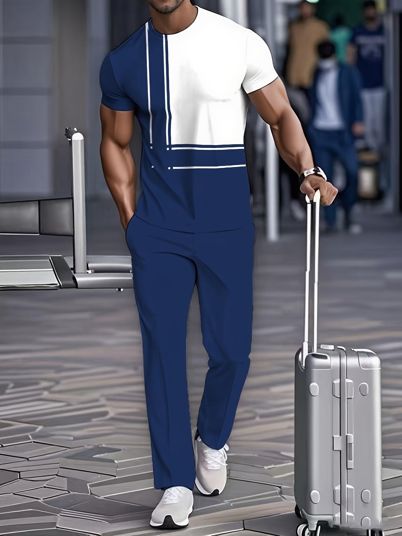 Geometric Pattern Men Leisure Wear Set European American