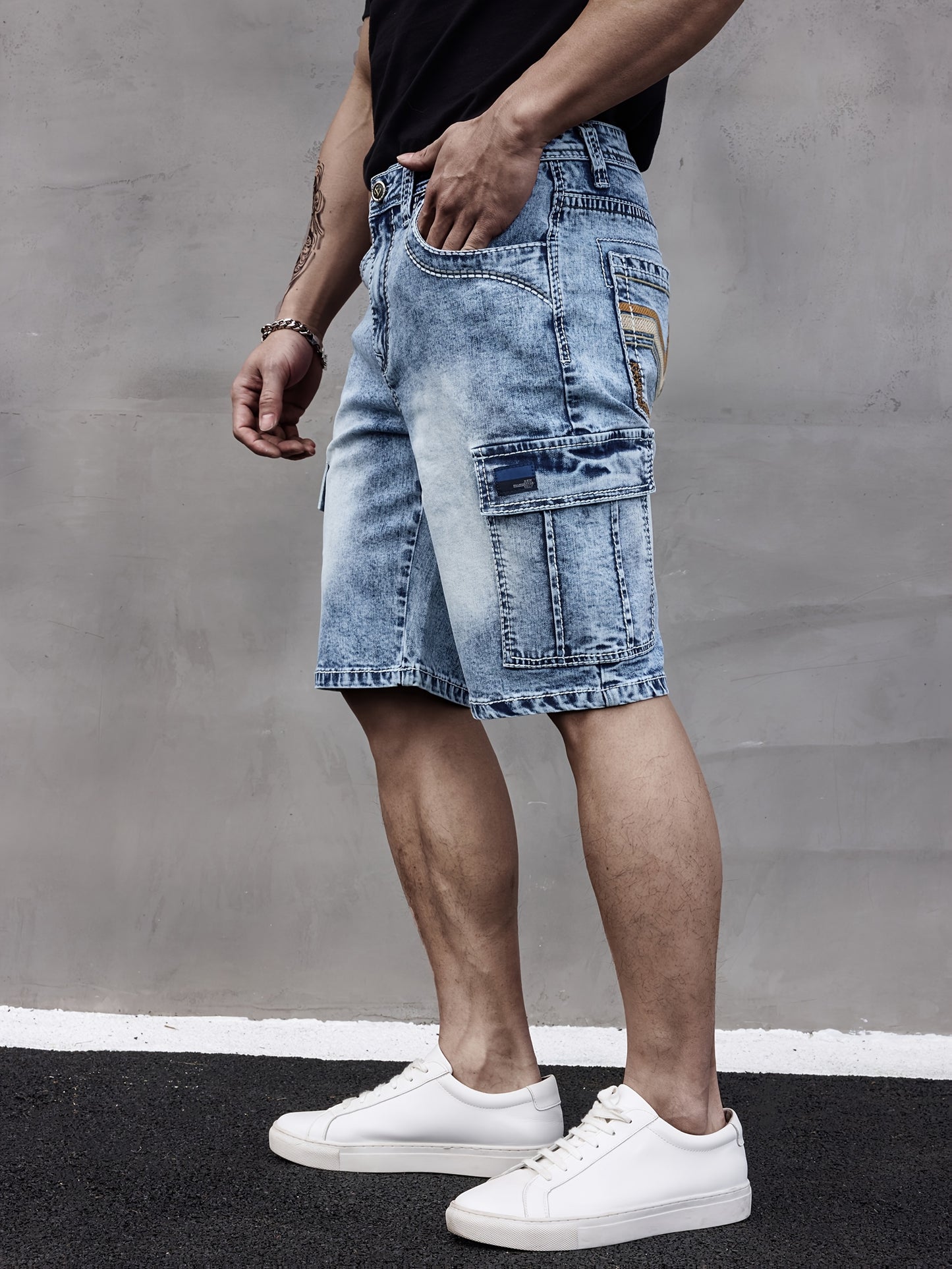 ESDVQ Mens Denim Shorts With Multi Pockets Stretch Fit