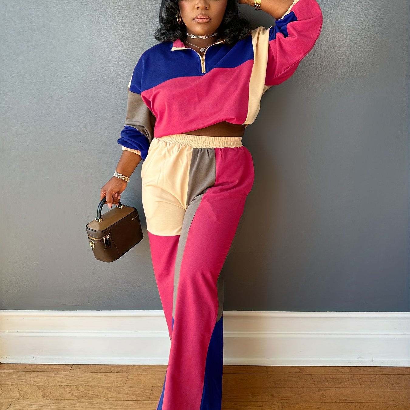 European American Style Two Piece Women Set Top And Pants