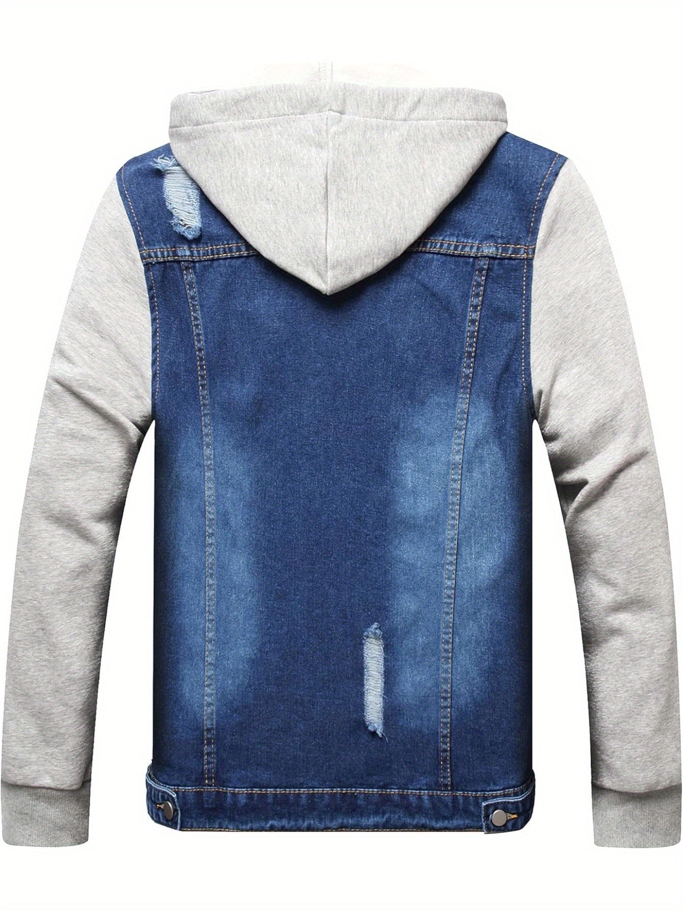 Mens Hooded Denim Style Jacket With Button Front Closure