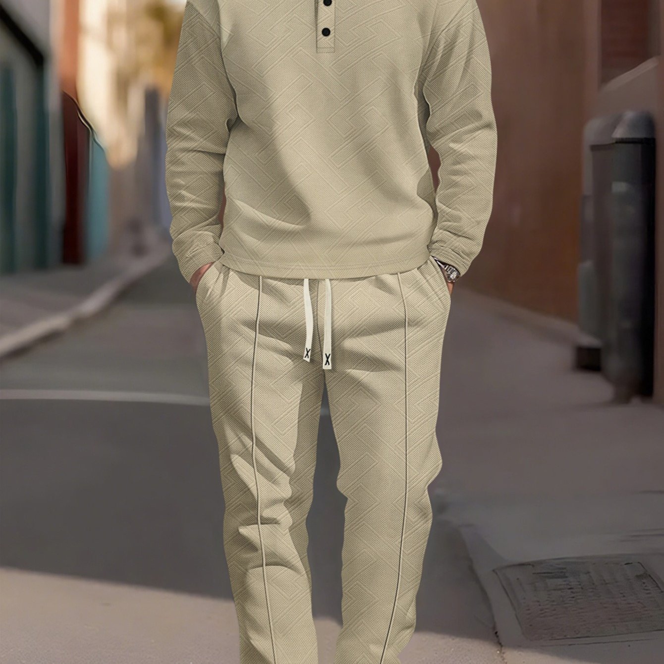Men's Casual Slim Lapel Jacquard Knit Suit Set Autumn Winter