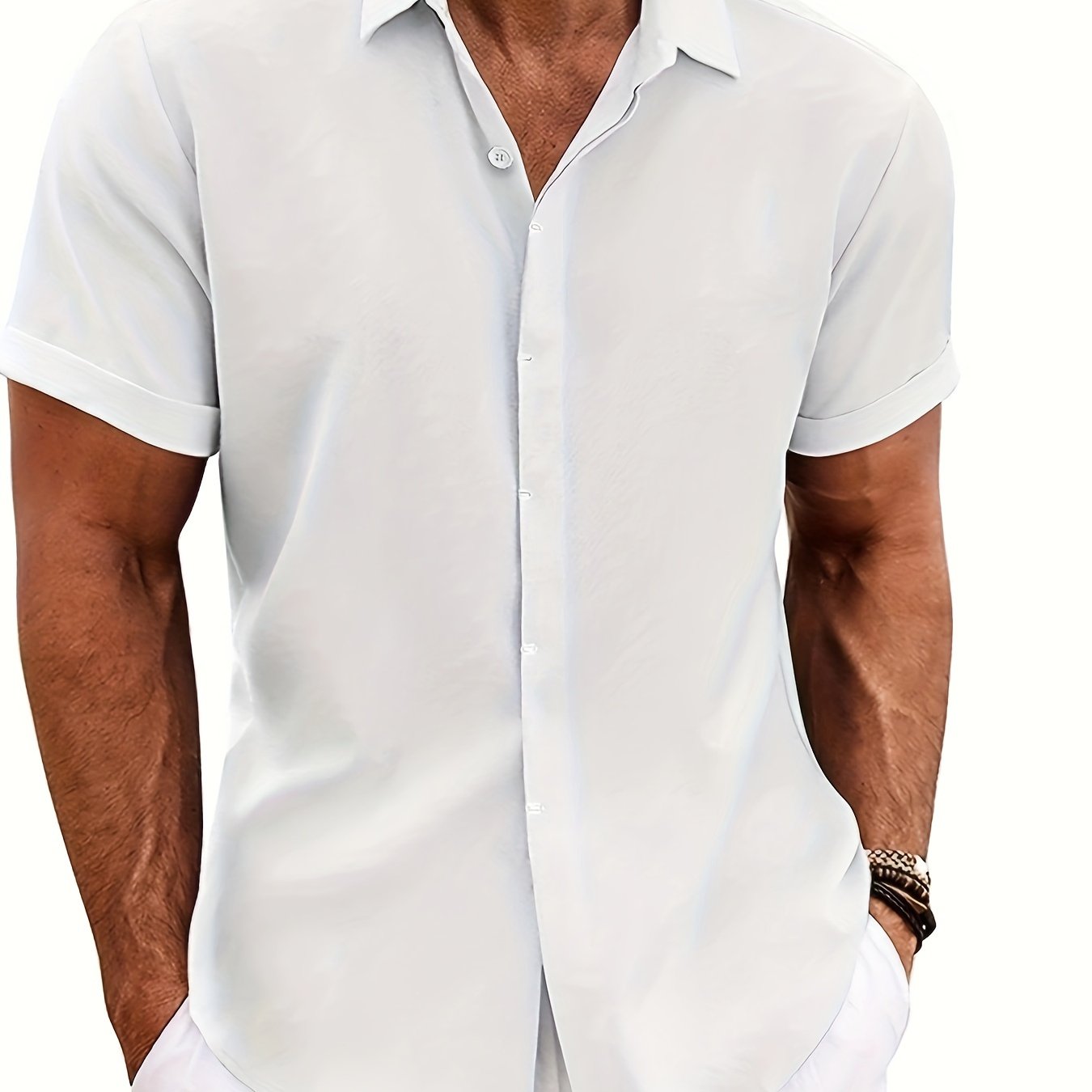 SCACTO Men's Lapel Short Sleeve Shirt Polyester Summer