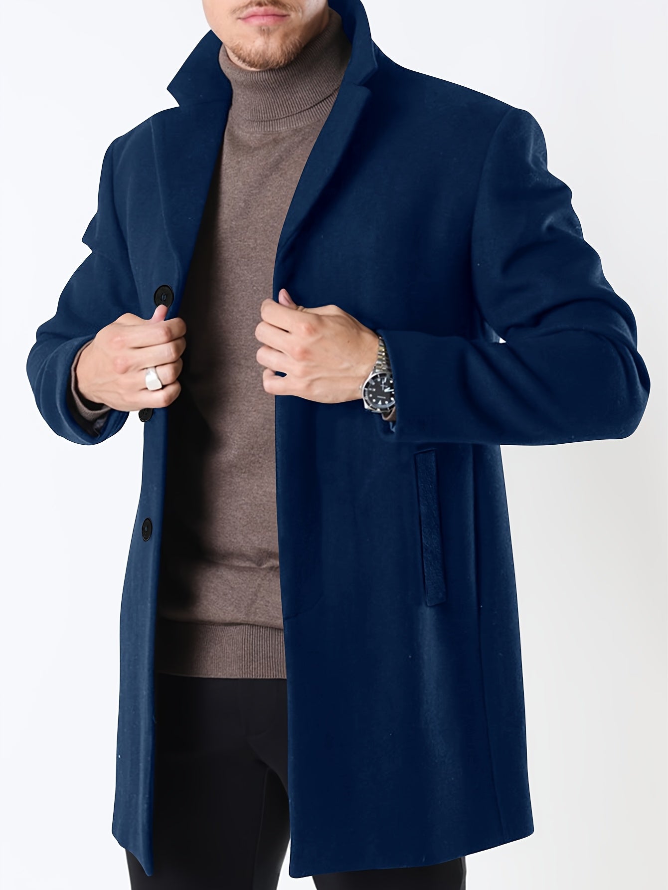 BOWOWOR Mens Slim Fit Trench Coat Notched Collar Outerwear