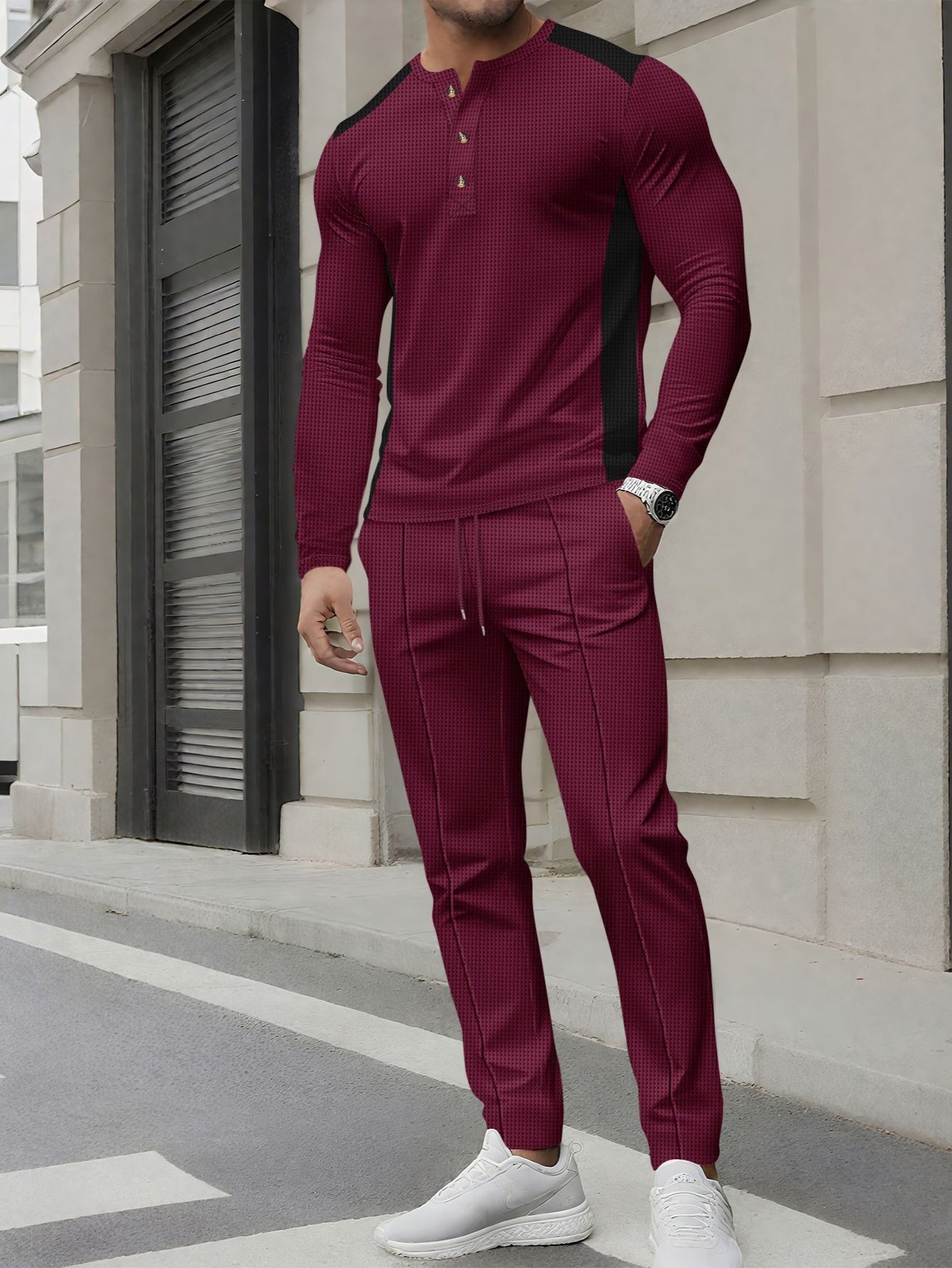 Mens Slim Fit Sweatshirt And Pants Set With High Neck