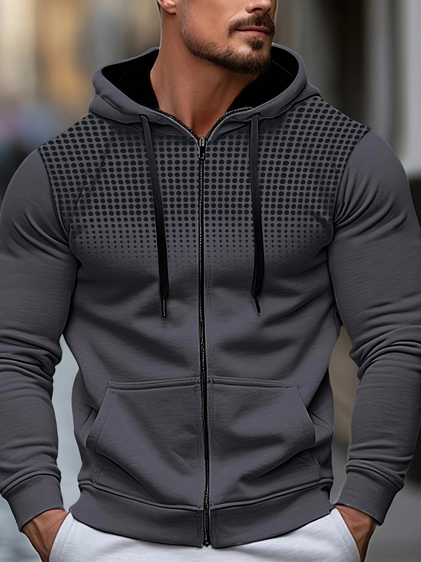 Men's Hooded Zip Up Hoodie Polka Dot Print Machine Washable