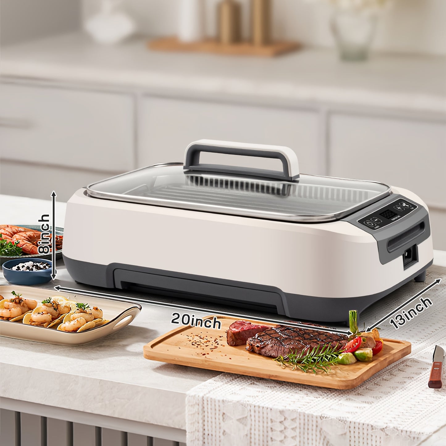 Smokeless Indoor Grill 1500W With LED Display Glass Lid