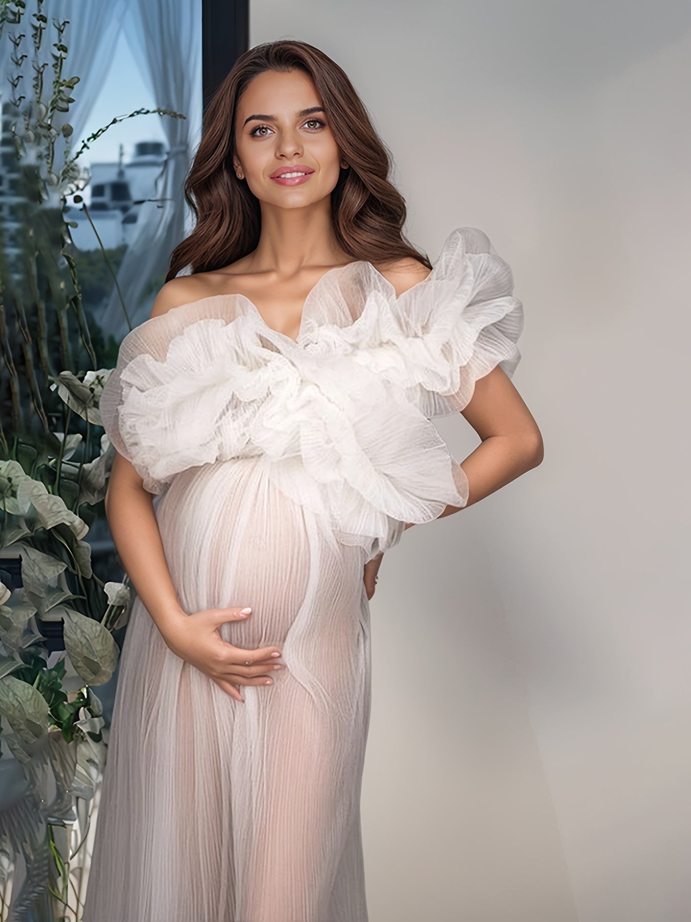 Womens Pregnancy Bathrobe Nightgown Off Shoulder Loose