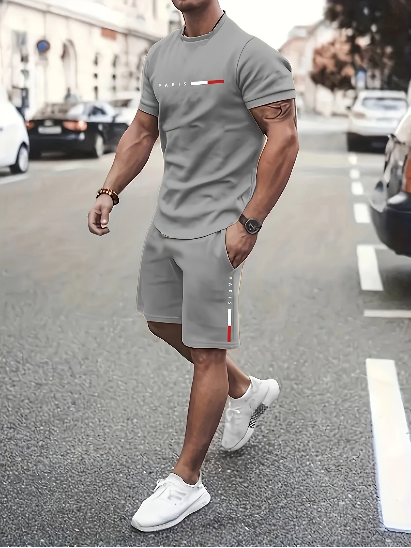 Men's Paris Print Two Piece Casual Sportswear Set Regular