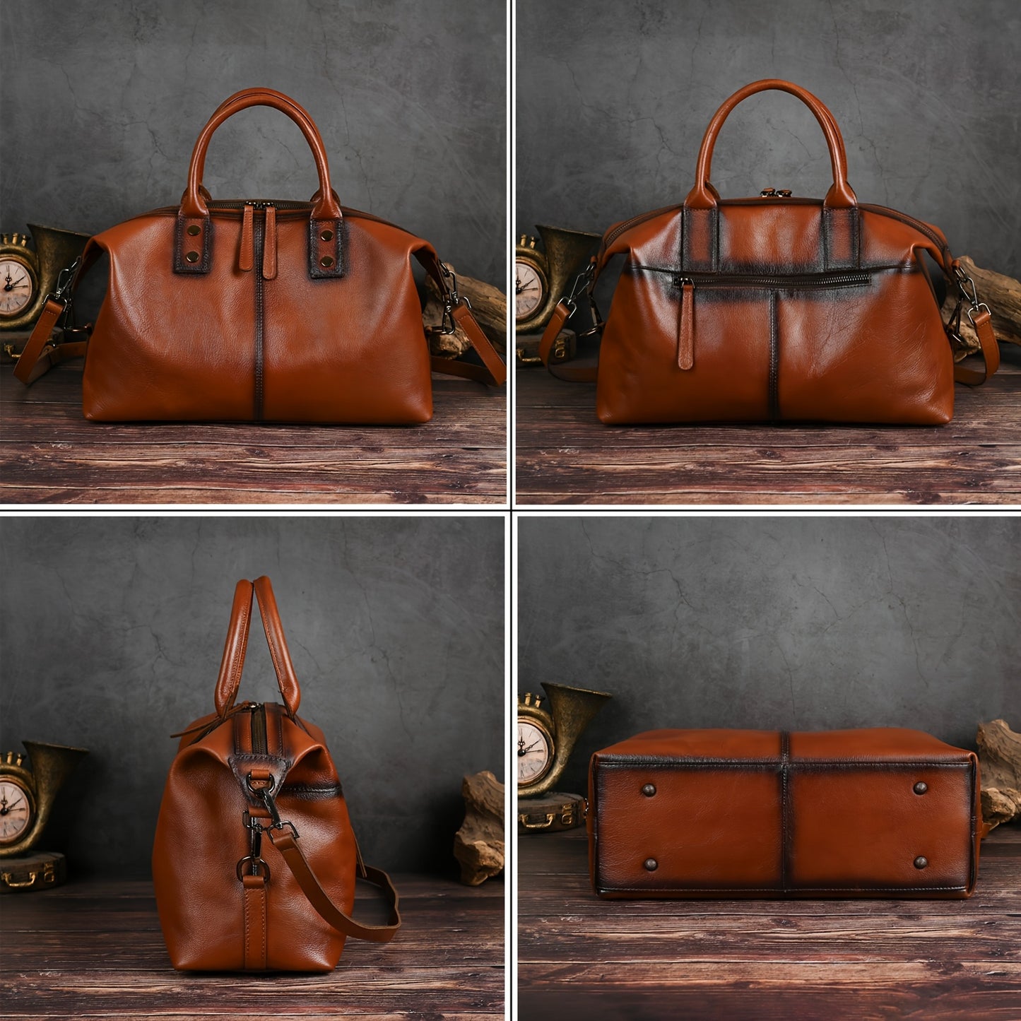 Genuine Leather Dumpling Bag Top Handle Detachable Strap