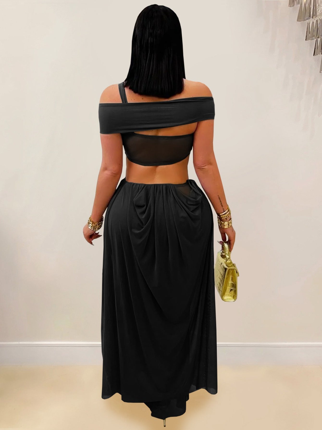 Sexy Strapless Bodycon Sheer Mesh Dress for Evening Wear