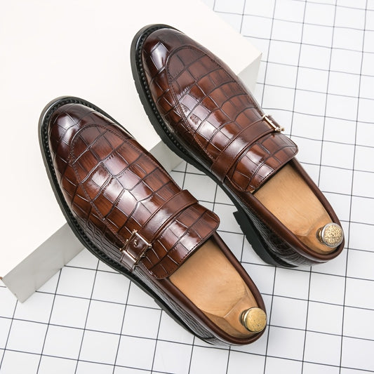 Gentleman Footwear Slip On Loafers Crocodile Texture Buckle