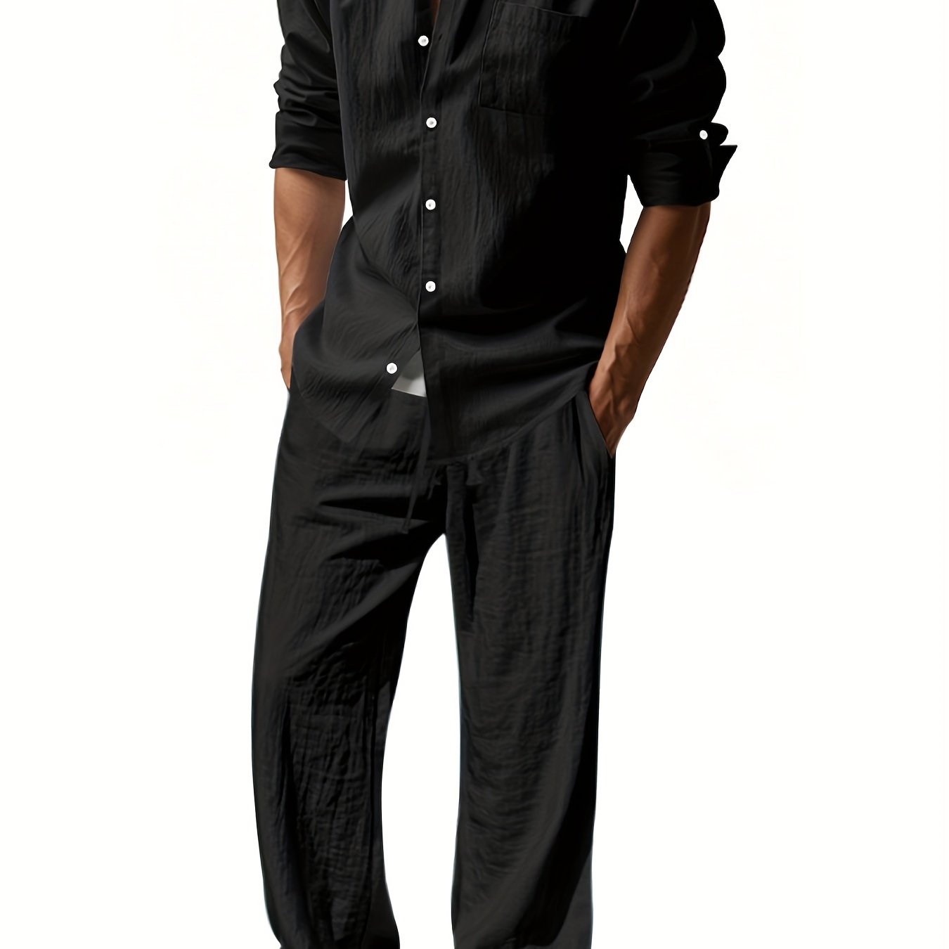 Mens Breathable Linen Suit Set Two Piece Office Wear