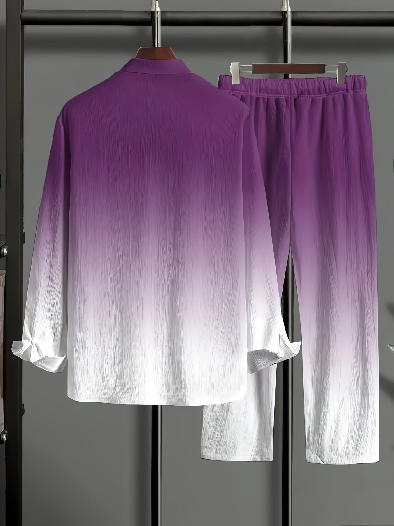Men's 2pc Tracksuit Set Gradient Long Sleeve Shirt Pants