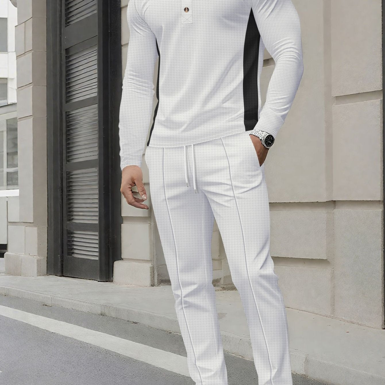 Mens Slim Fit Sweatshirt And Pants Set With High Neck
