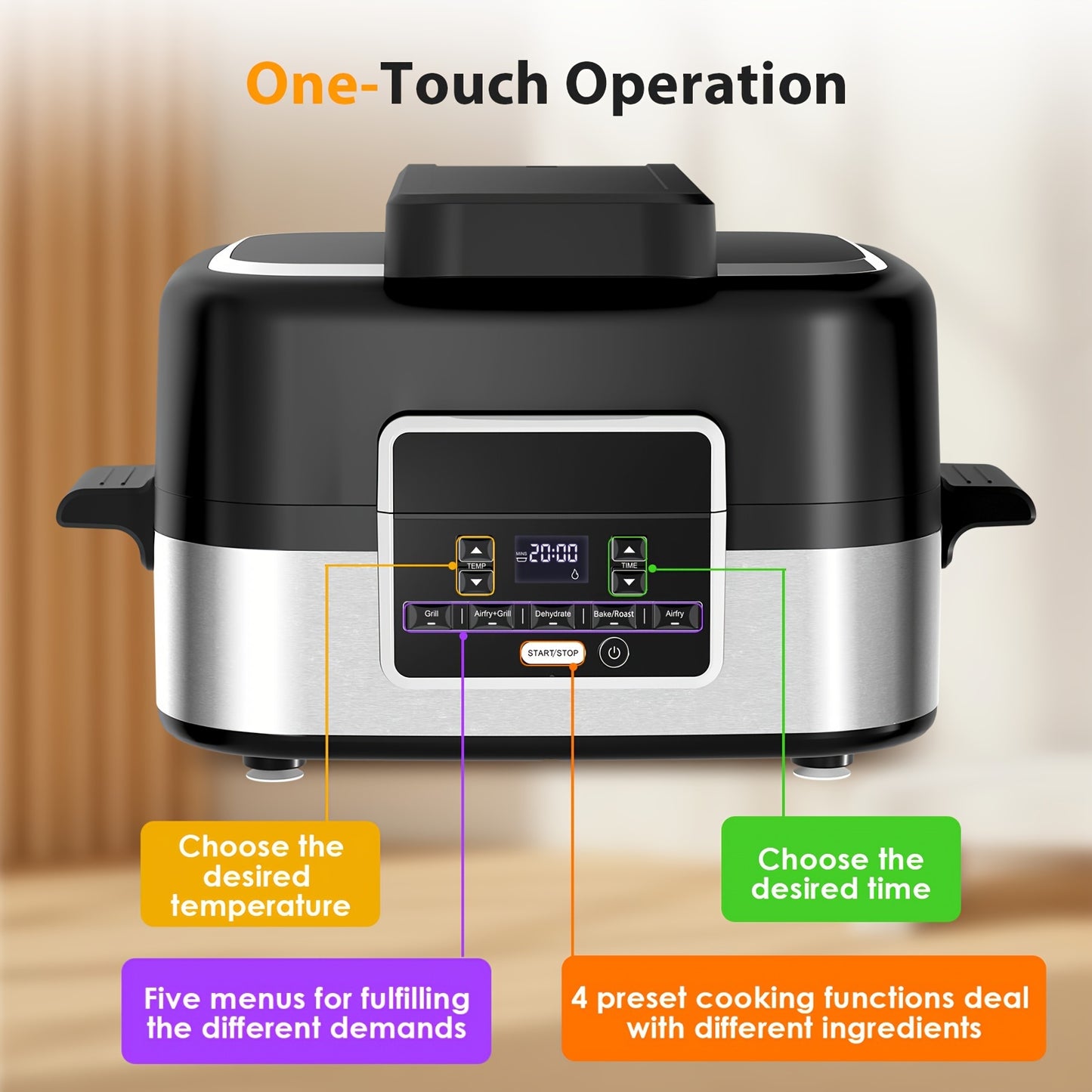 XBEAUTY Indoor Electric Grill Smokeless 5QT Air Fryer Combo
