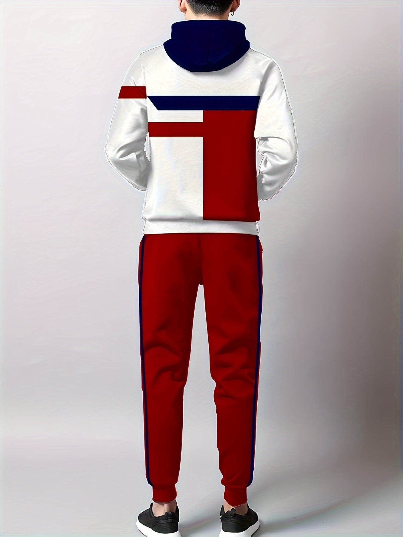 Mens Digital Print Hooded Tracksuit Set Polyester Outdoor