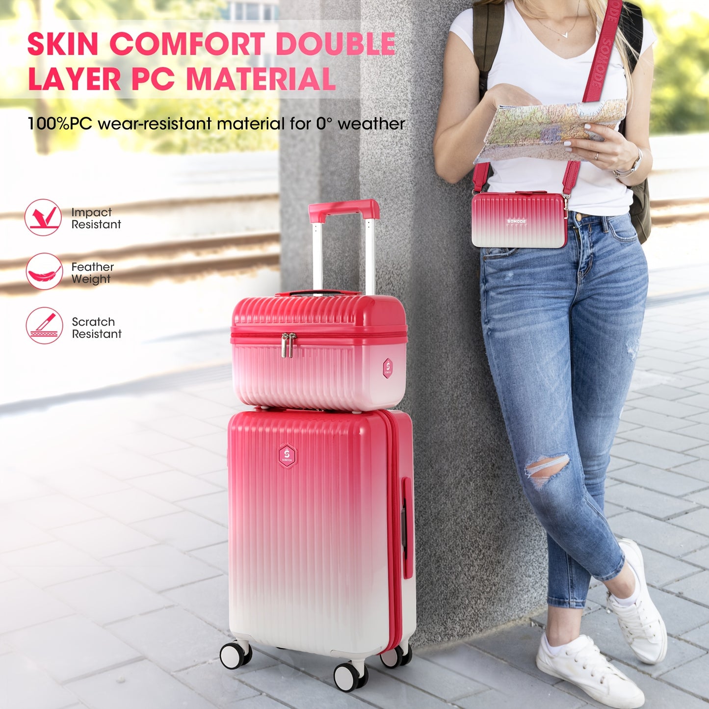 Expandable Hard Shell Luggage With Spinner Wheels TSA Lock