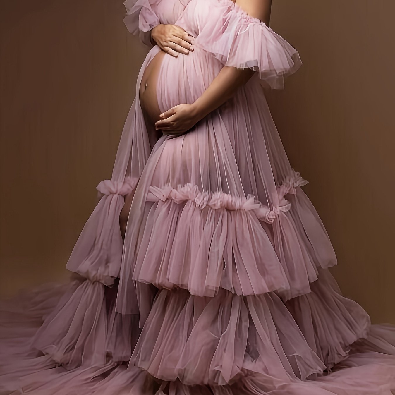 Elegant Off Shoulder Maternity Gown Tulle Nursing Dress