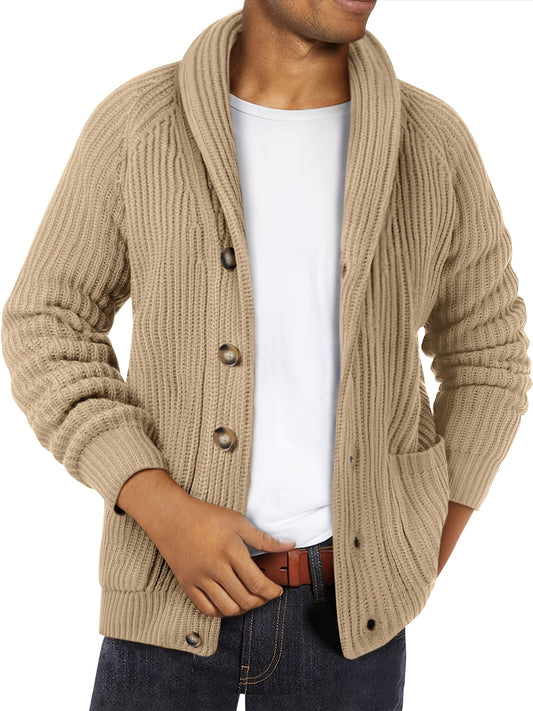 Men's Shawl Collar Cardigan Cable Knit Ribbed Outwear