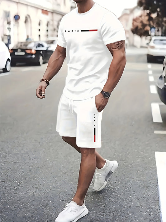 Men's Paris Print Two Piece Casual Sportswear Set Regular