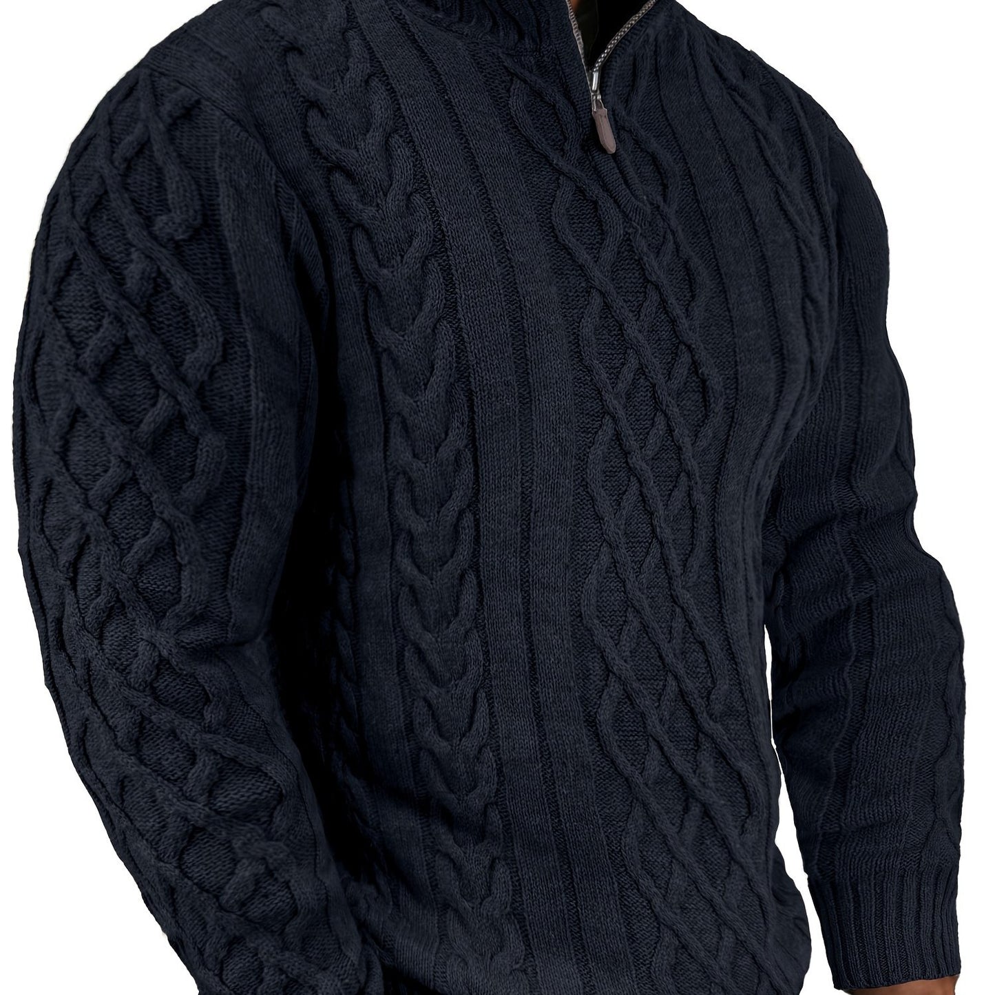 COMDECEVIS Mens Quarter Zip Cable Knit Mock Neck Sweater
