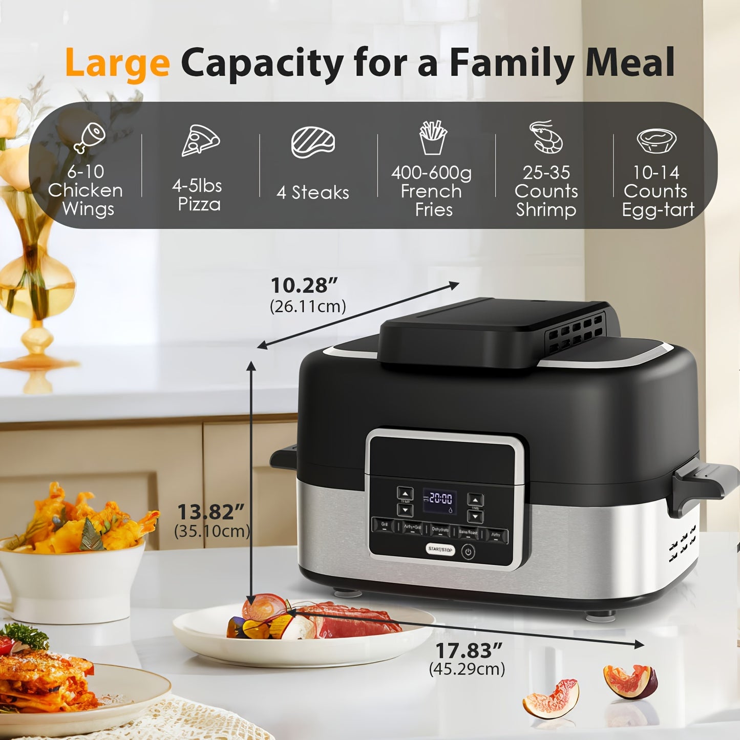 XBEAUTY Indoor Electric Grill Smokeless 5QT Air Fryer Combo