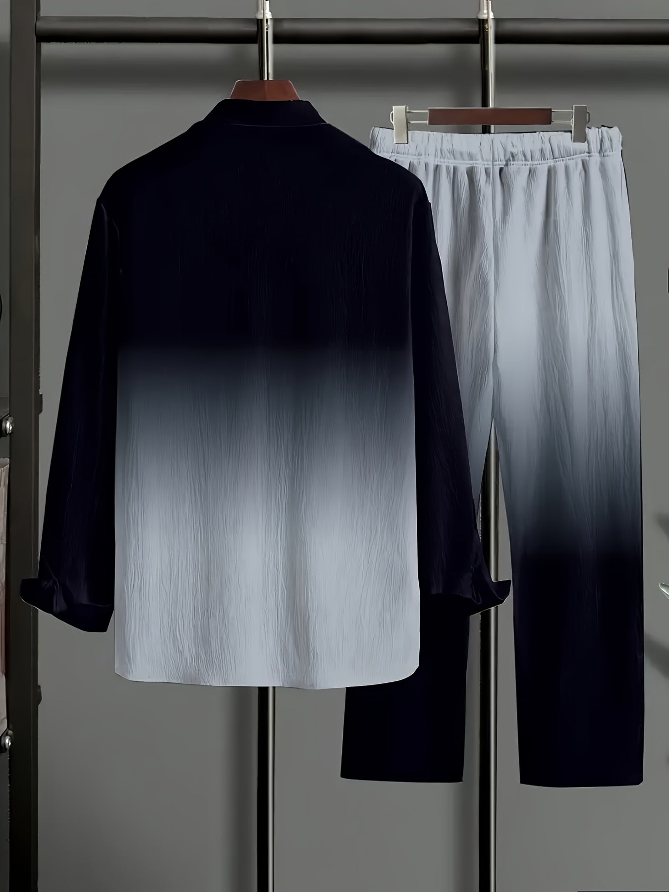 Men's 2pc Tracksuit Set Gradient Long Sleeve Shirt Pants