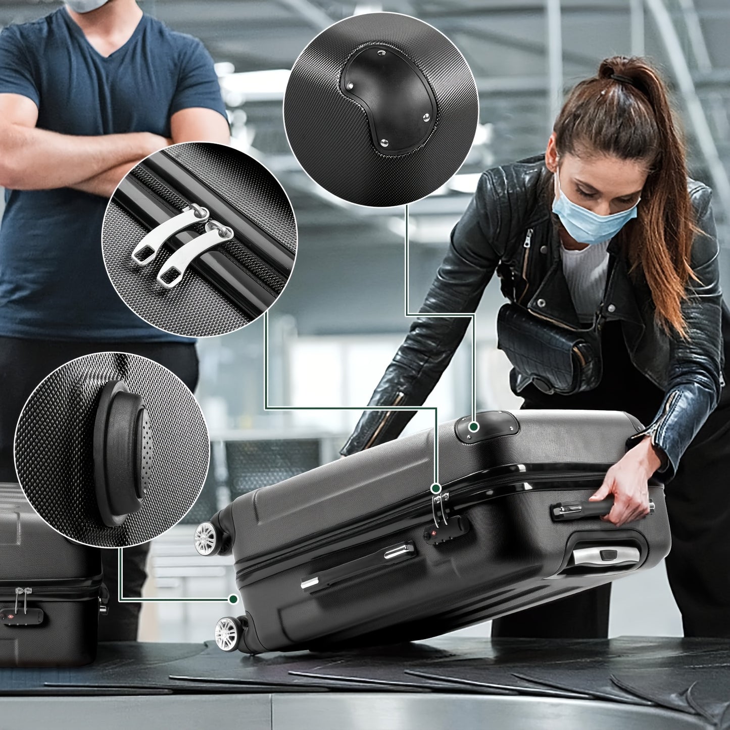 AutoForever 3 Piece ABS Hardshell Luggage Set With TSA Lock