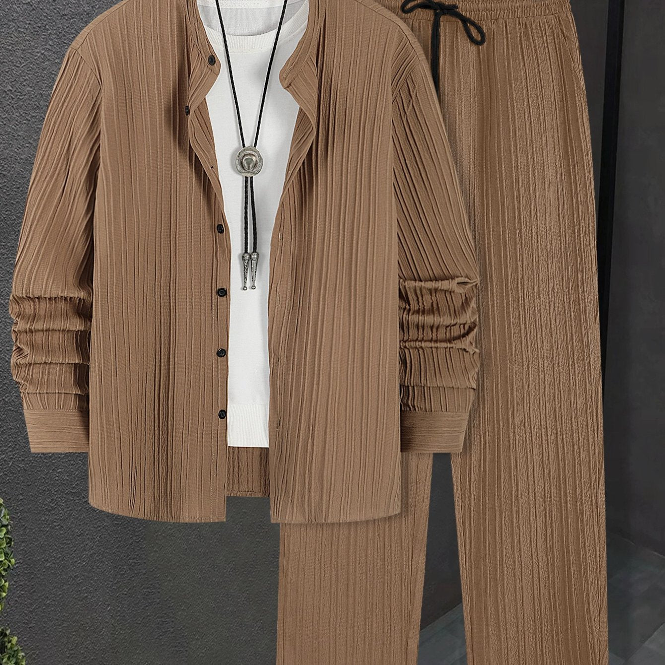 Men Autumn Winter Slim Fit Suit With Striped Lapel Shirt