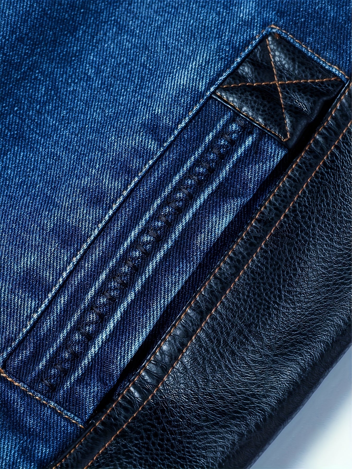 MSOPCCACollar Patchwork Denim Faux Leather Moto Jacket