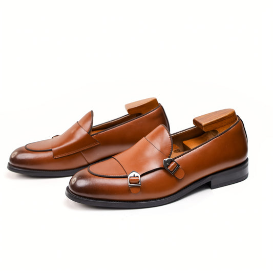 JASONSTAR Genuine Leather Double Monk Strap Loafers