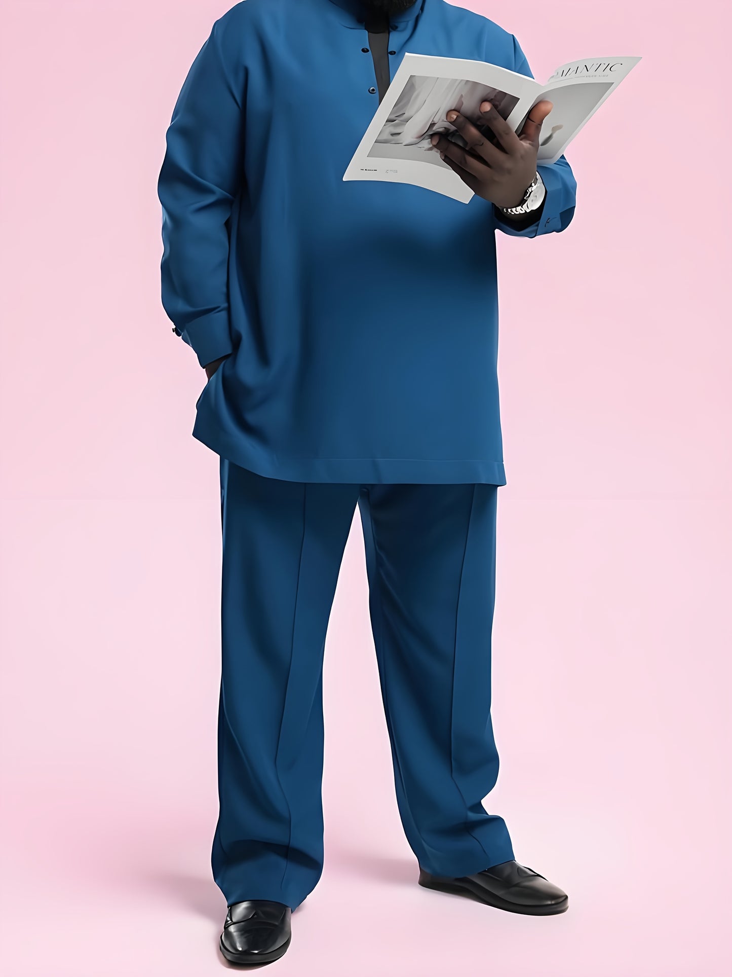 African Mens Midi Top And Loose Pants Suit Set Collection