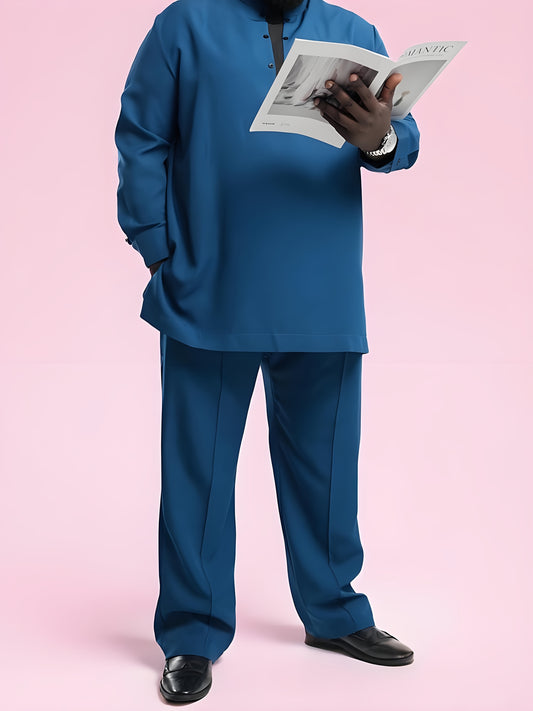 African Mens Midi Top And Loose Pants Suit Set Collection