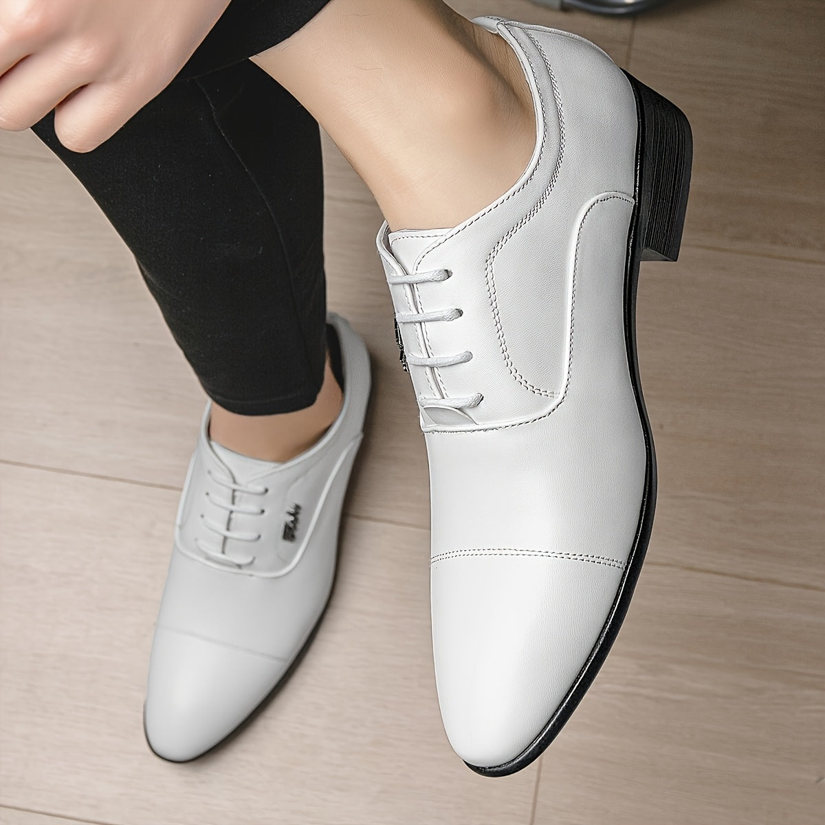 Mens White Slip On Dress Shoes With Glossy Pointed Toe