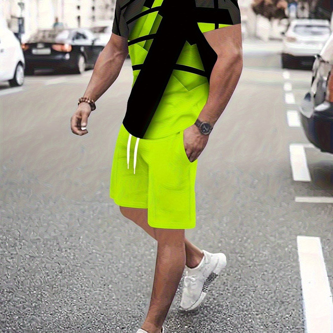 Geometric Graphic Print Men Summer Tee And Shorts Set