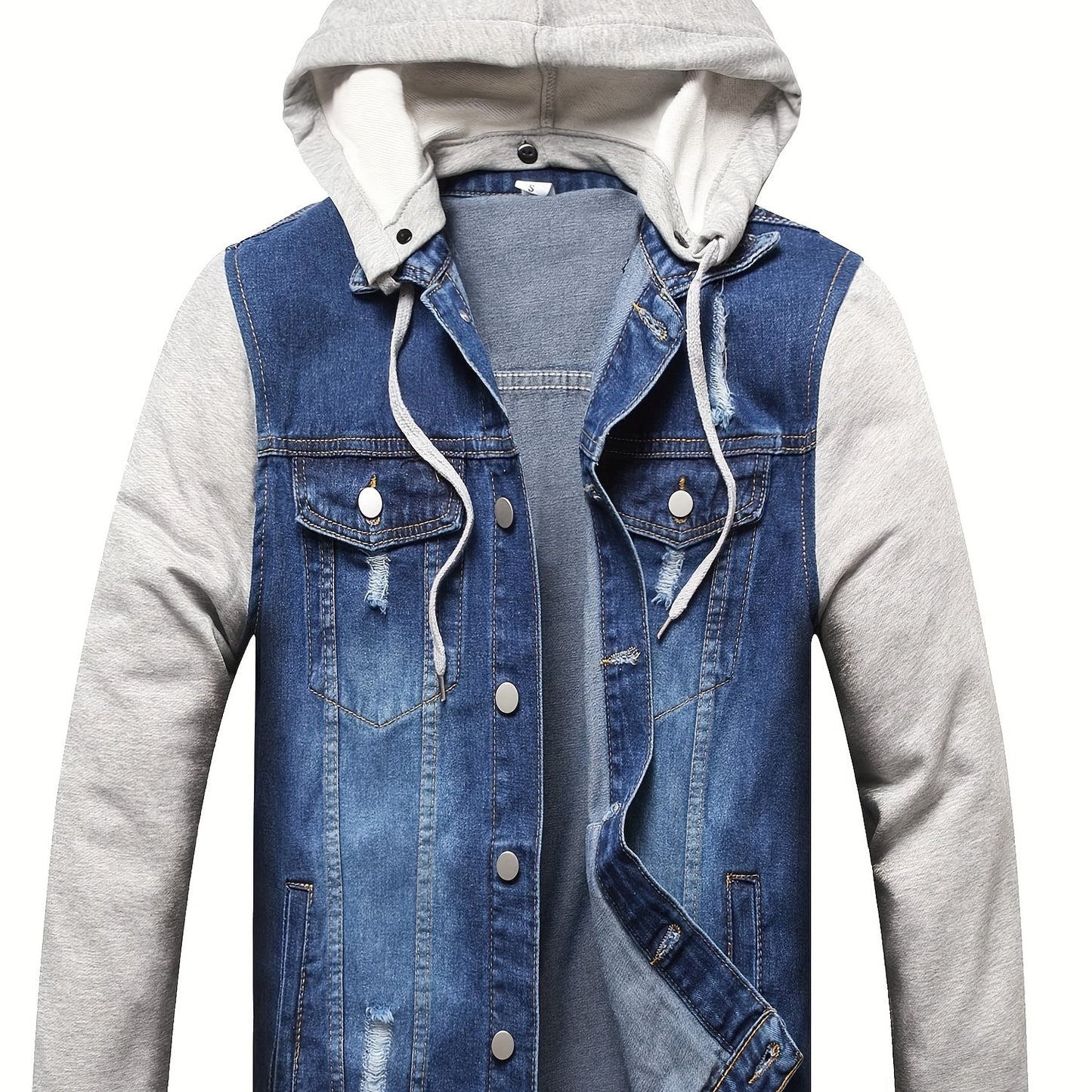 LZLER Hooded Denim Jacket For Men Casual Slim Fit Style