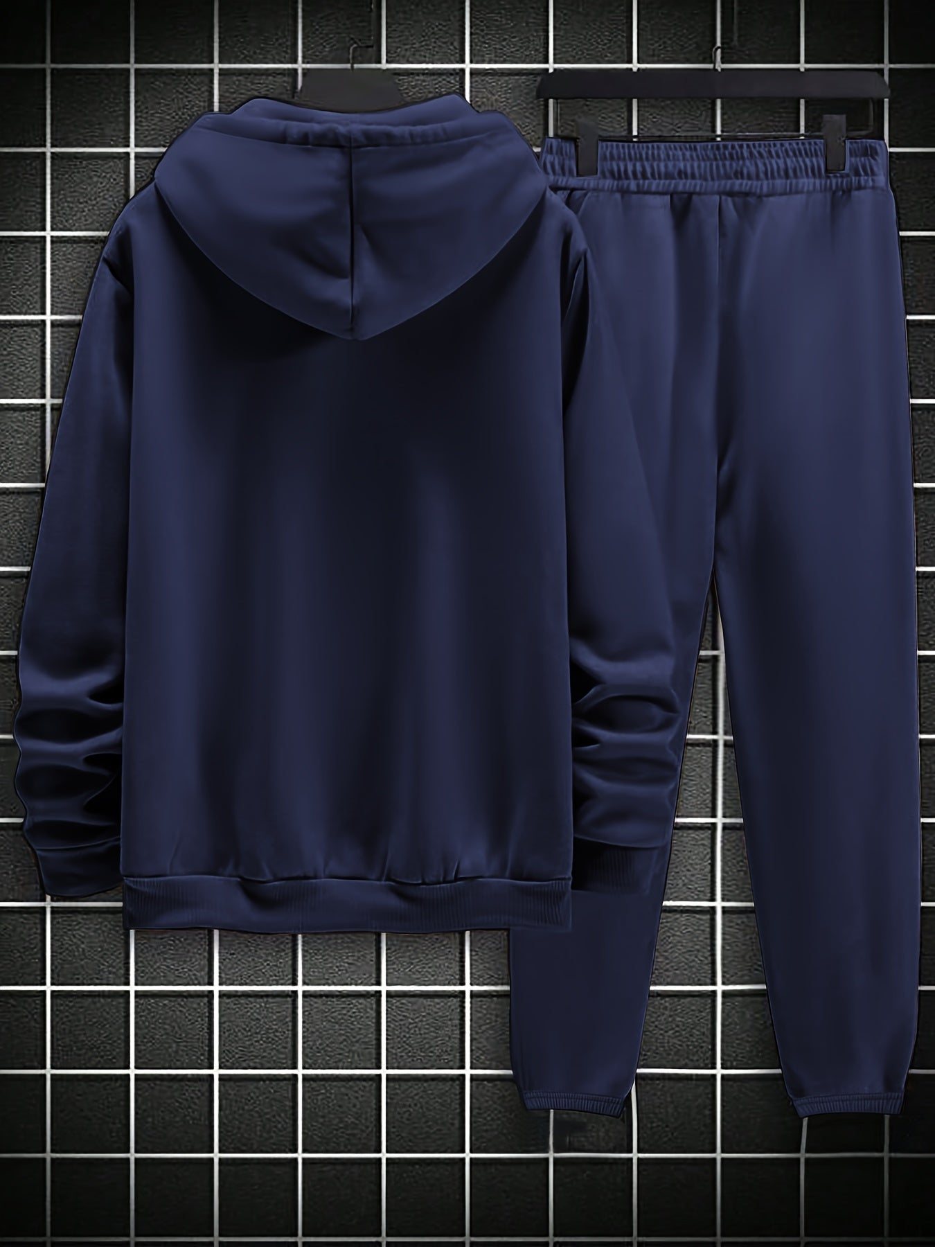 Plus Size Men's Hooded Fleece-Lined Sweatshirt Casual Set