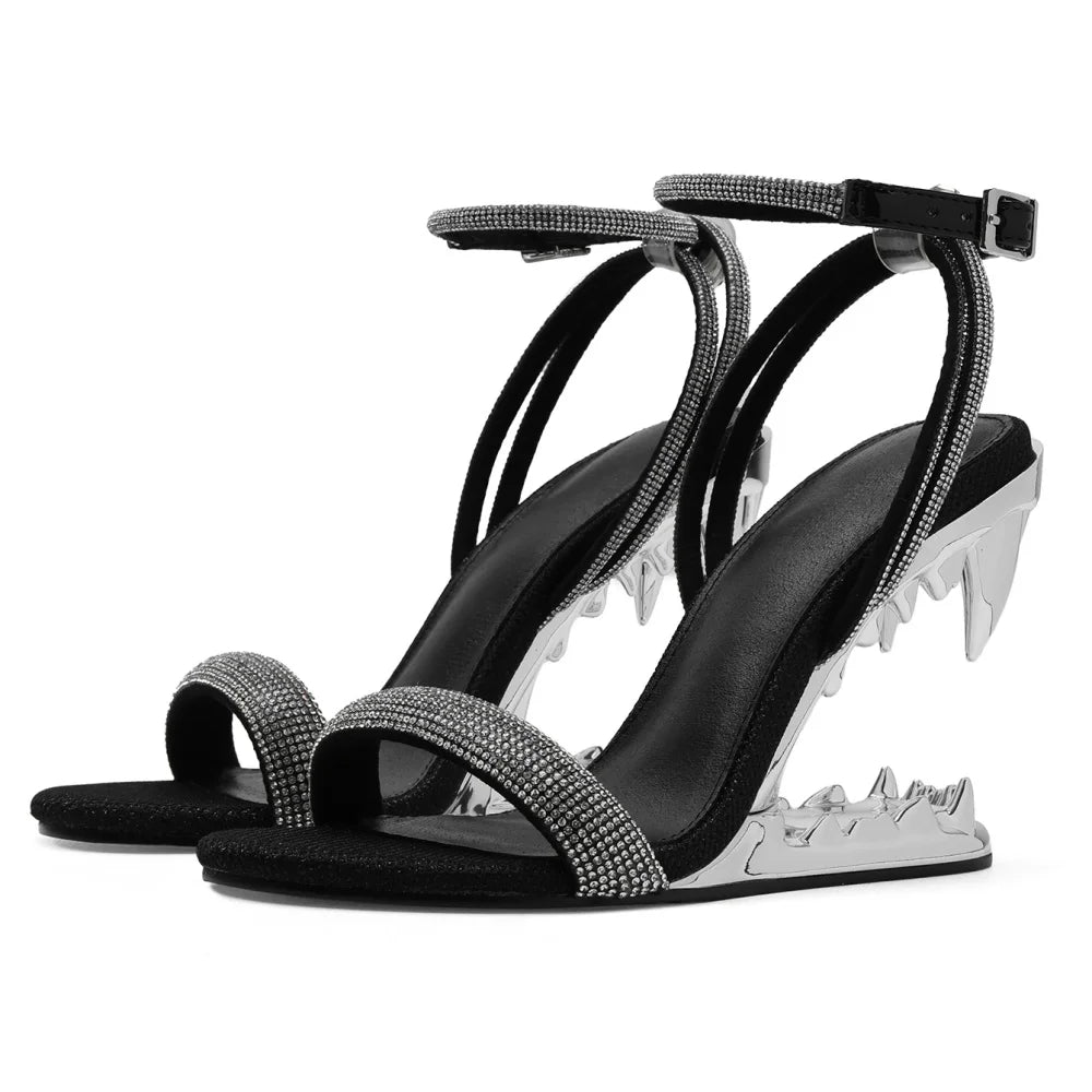 Women's Strappy High Heel Sandals Open Toe Buckle Wedge Shoes