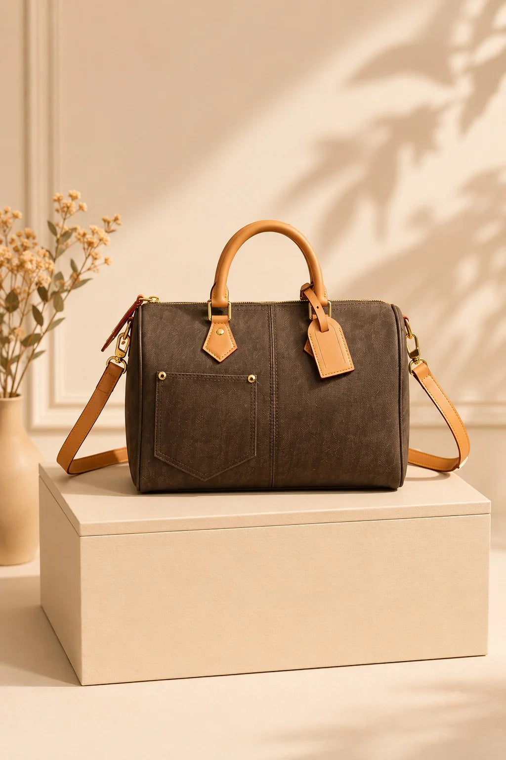 2026 Fashion New Luxury Women's Bag 30X21X17CM Dark Brown Denim Speed Handbag with Shoulder Strap Without Box