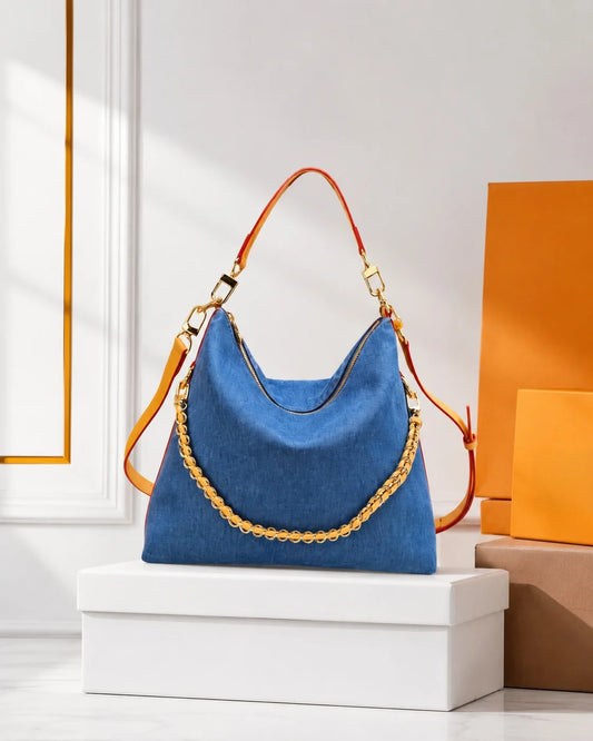 2026 Fashion New Luxury Women's Bag 26X10X30CM Canvas Contrast Color Large Capacity Hobo Handbag