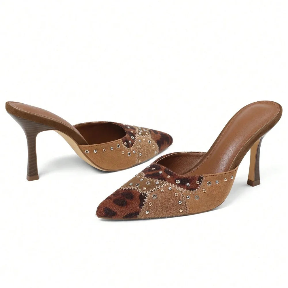 Leopard Print Pointed Toe Bow Heels Pumps For Women