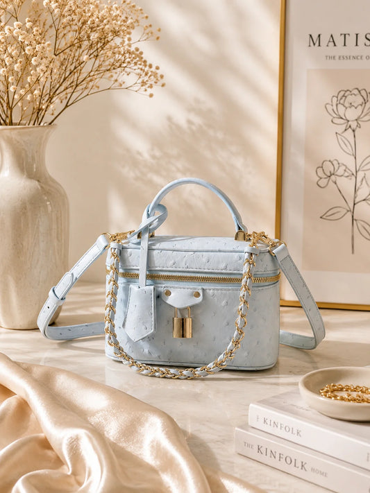 New Luxury Women'S Bag 19X11.5X6.5CM Portable Sky Blue Small Cosmetic Bag Designer Inspired Handbag With Shoulder Strap No Box