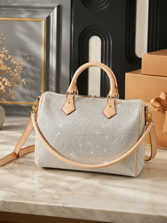 Fashion New Luxury Women's Bag 30X21X17CM Letter Bright Diamond Large Capacity Portable Handbag With Shoulder Strap Without Box